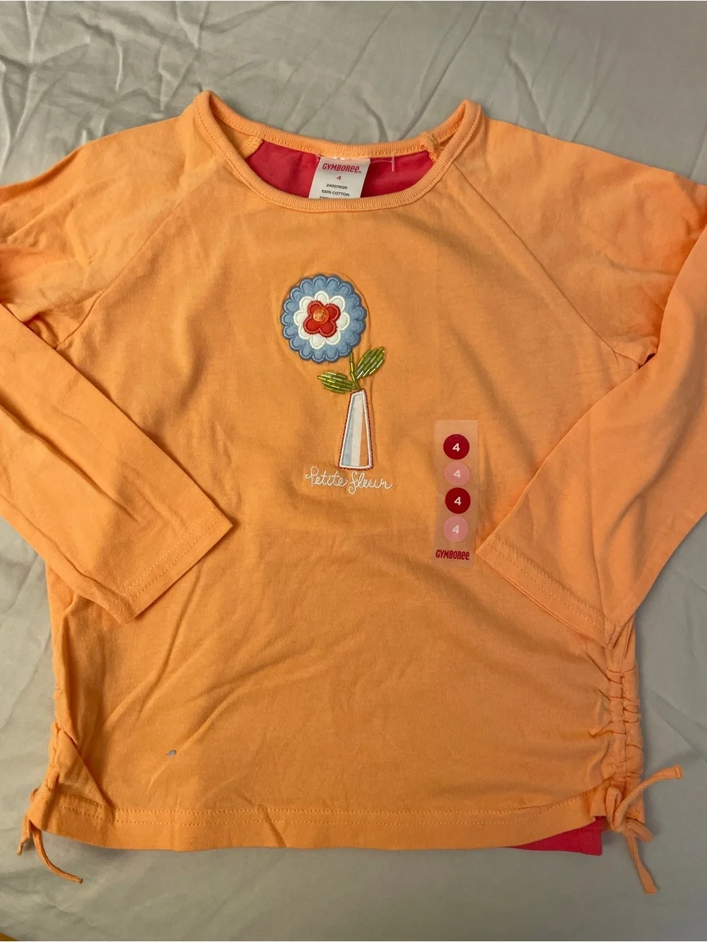 NWT Gymboree Peach-Orange Long Sleeve Flower Applique Tee & Hair accessories